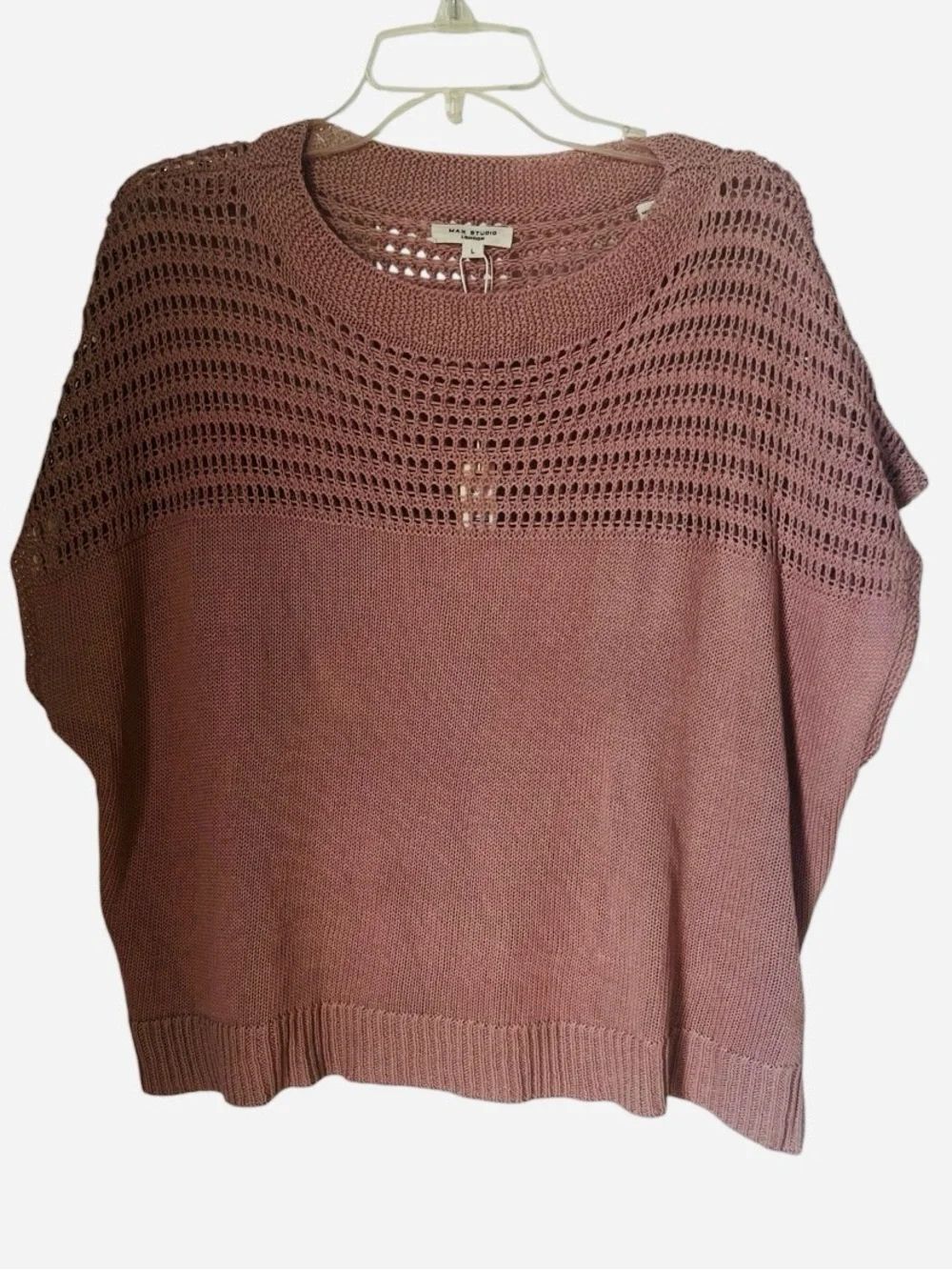 Max Studio London Knit Dolman Sweater Top Mauve Pink Large Boho Lightweight